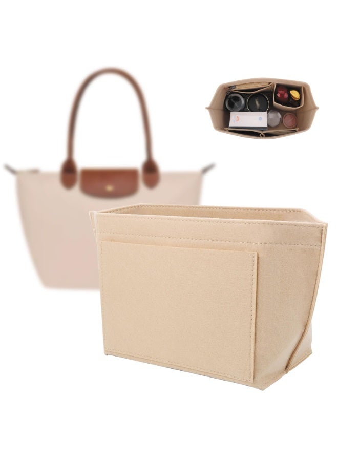 OSHIMA Bag Organiser Compatible for Longchamp, Tote Bag Insert Organizer Multi-pocket Felt Handbag Organiser Insert, Handbag Organisers Convenient Storage Zipper Bags Organizer(10 * 8 * 5 In) - Image 1